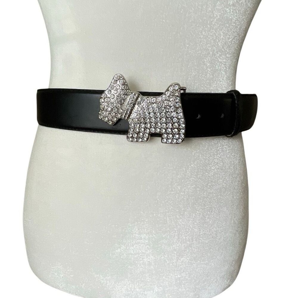 Rhinestone Dog Westie Scottie Black Leather Belt